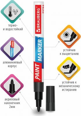 Маркер-краска лаковый EXTRA 2 мм, ЧЕРНЫЙ, УЛУЧШЕННАЯ НИТРО-ОСНОВА, 151968 – фото 3