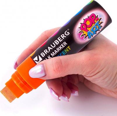 Маркер меловой "POP-ART", сухостираемый, для гладких поверхностей, 15 мм, ОРАНЖЕВЫЙ, 151541 – фото 9
