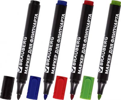 Маркеры для флипчарта, НАБОР 4 шт., НЕПРОПИТЫВАЮЩИЕ, АССОРТИ, круглые, 2,5 мм, 151257 – фото 7