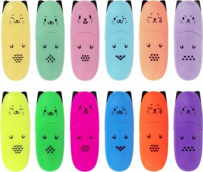 Набор текстовыделителей мини 12 цветов "Cute cats", линия 1-5 мм – фото 10