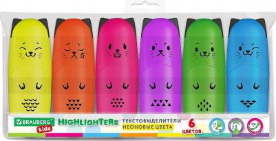 Набор текстовыделителей мини 6 цветов "Cute cats neon", линия 1-5 мм