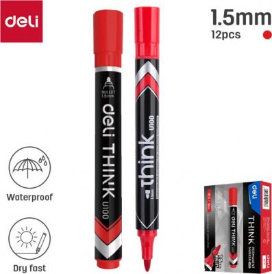 Упаковка перманентных маркеров EU10040, 1.5 мм, круглый пишущий наконечник, красный – фото 1