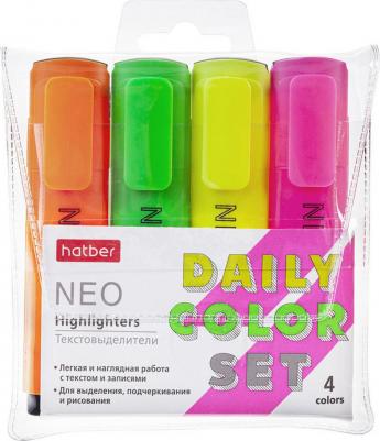 Набор текстовыделителей NEO neon 4 цв. клиновидный пишущий узел в прозрачном ПВХ-боксе