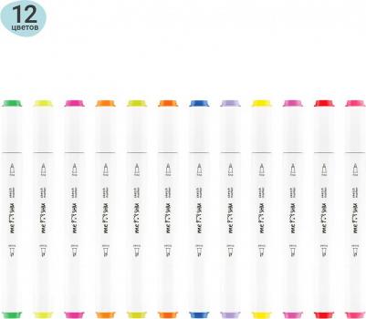 Набор маркеров для скетчинга, 12 цветов, основные и флуоресцентные цвета – фото 1