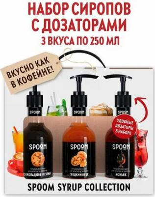 Набор сиропов Грецкий орех, Шоколадное печенье, Коньяк, 3 шт по 250 мл + 3 дозатора – фото 1