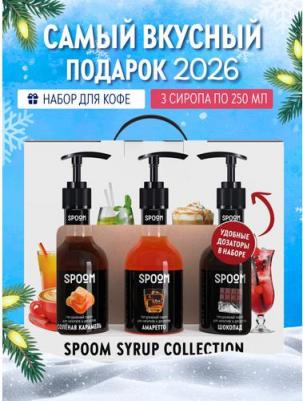 Набор сиропов Соленая карамель, Амаретто, Шоколад 3 шт по 250 мл + 3 дозатора