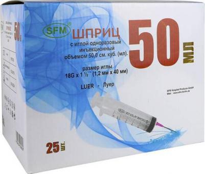 Шприц трехкомпонентный 50 мл игла 18G (1.2x40 мм, 25 штук в упаковке) – фото 3