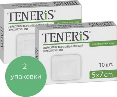 универсальный Перевяз. ср-ва Лейкопластырь TENERIS7x5см фиксир.нетк.осн.с подуш. 10 ш/у – фото 1