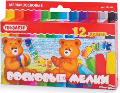 Восковые мелки утолщенные /ПИФАГОР, 12 цветов, на масляной основе, яркие цвета, 222970