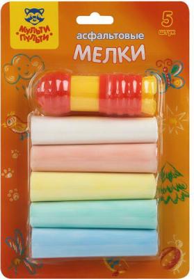 Мелки цветные для асфальта, 5шт, 5цв, круглые, с держателем, блистер