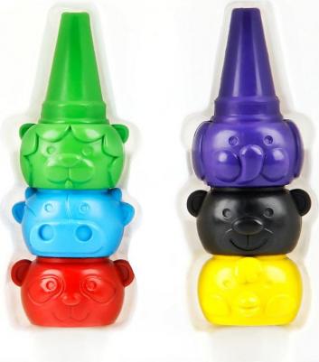 Мелки пластиковые "Зверята", 6 цветов, на палец – фото 1