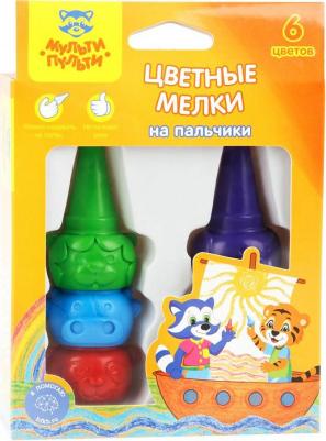 Мелки пластиковые "Зверята", 6 цветов, на палец
