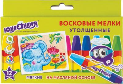 Восковые мелки утолщенные "ЮНЛАНДИК И ИНДИЙСКИЙ СЛОН", НАБОР 12 цв., масляная основа, 227297