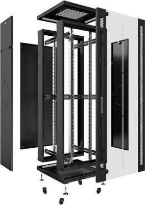 Шкаф напольный 19", 42U SH-05C-42U80/100-BK телекоммуникационный 800x1000x2055mm передняя стеклянная и задняя сплошная металлическая дв – фото 1