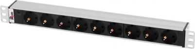Блок розеток Rem-10 без шнура с инд., 9 Schuko, вход IEC 60320 C14, 10A, алюм., 19" – фото 2