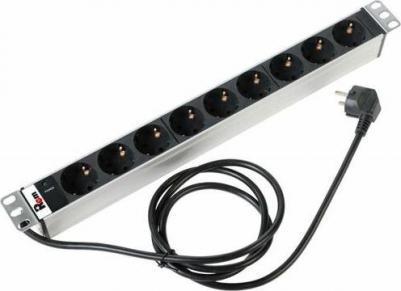 Блок розеток Rem-16 с инд., 9 Shuko, 16A, алюм., 19", шнур 1,8 м., R-16-9S-I-440-1.8