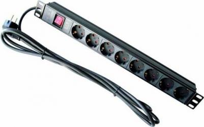 Блок розеток Rem-16 с выкл., 8 Schuko, 16 A, алюм., 19", шнур 1,8 м – фото 4