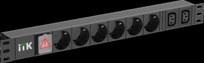 PDU 6 розеток немецкий стандарт + 2 С13 c LED выключателем 1U вход С14 без кабеля алюминиевый профиль, цена за 1 шт – фото 1