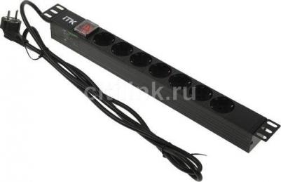 PDU 7 розеток DIN49440 с LED выключателем, 1U, шнур 2м вилка DIN49441, профиль из ПВХ, черный, цена за 1 шт – фото 2