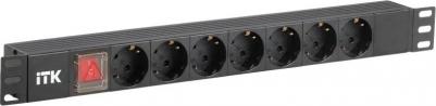 PDU 7 розеток нем. стандарт, с LED выключателем,1U, без шнура, вх. C14, алюминиевый профиль, цена за 1 шт – фото 1