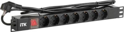 PDU 7 розеток нем. стандарт, с LED выключателем,1U, шнур 2м вилка нем. стандарт, алюминиевый профиль, цена за 1 шт