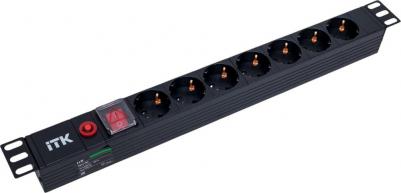 PDU 7 розеток нем. стандарт, с LED выключателем и защитой от перенапряжения, без шнура, вх. C14, алюминиевый профиль, цена за 1 шт – фото 1