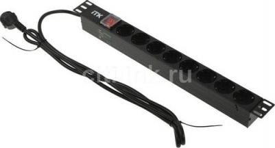 PDU 8 розеток DIN49440 с LED выключателем, 1U, шнур 2м вилка DIN49441, профиль из ПВХ, черный, цена за 1 шт – фото 2