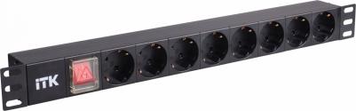 PDU 8 розеток нем. стандарт, с LED выключателем,1U, без шнура, вх. C14, алюминиевый профиль, цена за 1 шт