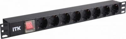 PDU 8 розеток нем. стандарт, с LED выключателем, 1U, шнур 2м вилка нем. стандарт, алюминиевый профиль, цена за 1 шт