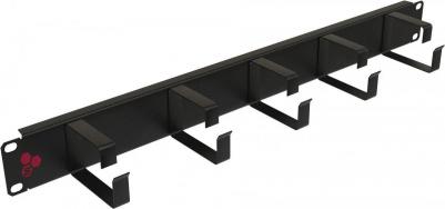 Горизонтальный кабельный организатор чёрного цвета позволяет обеспечить системную укладку кабелей внутри телекоммуникационного шкафа или на стойке