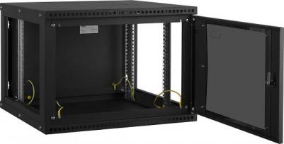 Шкаф настенный 19", 6U TWC-066045-R-G-BK стеклянная дверь, Ш600хВ370хГ450мм, 2 пары монтажных направляющих, черный – фото 1
