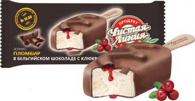 Мороженое Пломбир в бельгийском шоколаде с клюквой 12% 80г – фото 1