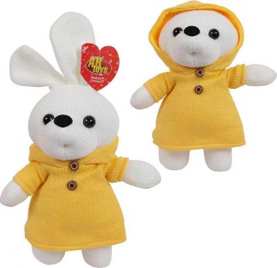 Вязаная игрушка "Зайка", 22 см, в желтом костюмчике – фото 1