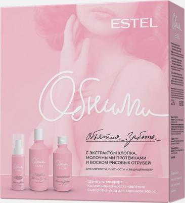 обними Набор для волос "Объятия заботы", Шампунь-комфорт + кондиционер-восстановление + сыворотка-уход для кончиков волос