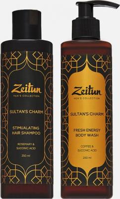 Подарочный набор для мужчин SULTAN'S CHARM для ухода за кожей тела и волосами: укрепляющий шампунь и парфюмированный гель для душа, аромат Tobacco &