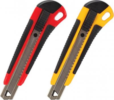 Нож канцелярский 18 мм Universal, автофиксатор, резиновые вставки, + 2 лезвия, блистер, 230919 – фото 2