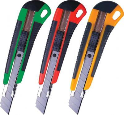 Нож канцелярский 18 мм Universal, автофиксатор, резиновые вставки, + 2 лезвия, блистер, 230919 – фото 3