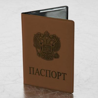 Обложка для паспорта, мягкий полиуретан, "ГЕРБ", светло-коричневая, 237609 – фото 8