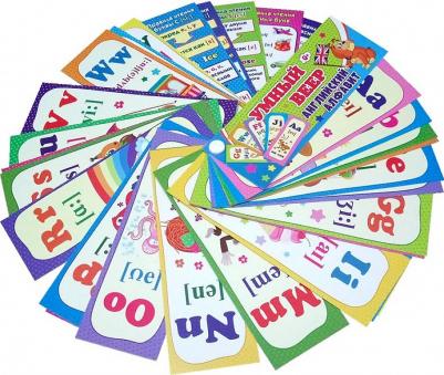 Учебный веер "Английский алфавит", 60 х 170 мм, картон мелованный, 32 листа