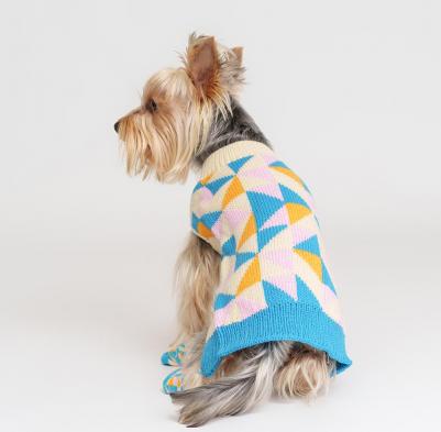 Свитер с ромбами для кошек и собак, S, бело-синий – фото 4