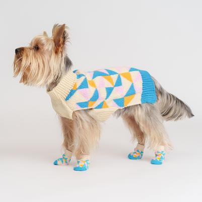 Свитер с ромбами для кошек и собак, S, бело-синий – фото 5