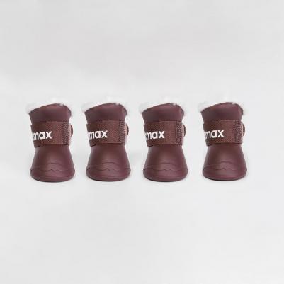 Ботинки на липучках резиновые с мехом для собак, 2XL, коричневые