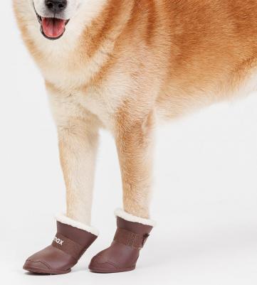 Ботинки на липучках резиновые с мехом для собак, 2XL, коричневые – фото 1