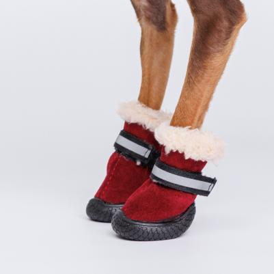 Ботинки с мехом для собак, M, малиновые – фото 3