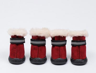Ботинки с мехом для собак, S, малиновые