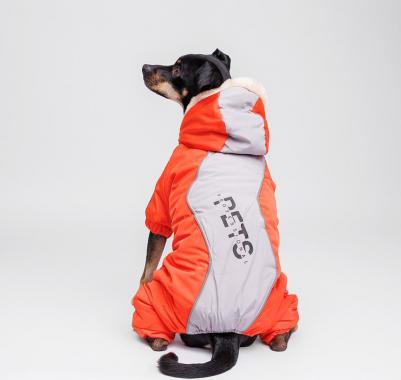 Комбинезон с капюшоном для собак, L, оранжево-серый – фото 3