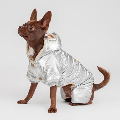 Комбинезон с капюшоном для собак, S, серебряный (мальчик) – фото 1