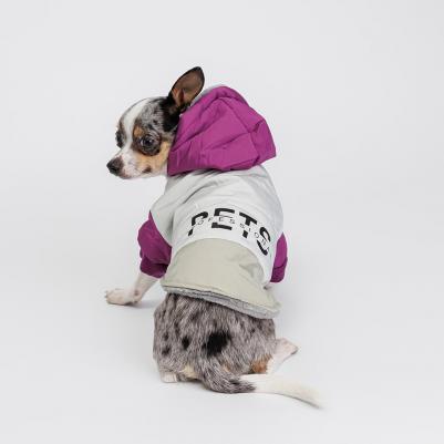 Куртка с капюшоном для собак, M, серо-фиолетовая – фото 3