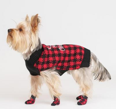 Носки в клетку для собак, XL, красно-черные – фото 3