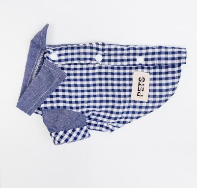 Рубашка в клетку для кошек и собак, 2XL, синяя – фото 4